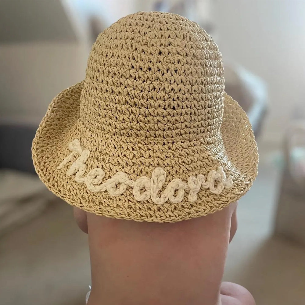 Personalized Hand Embroidered Straw Floppy Sun Hat | trehrechie.com