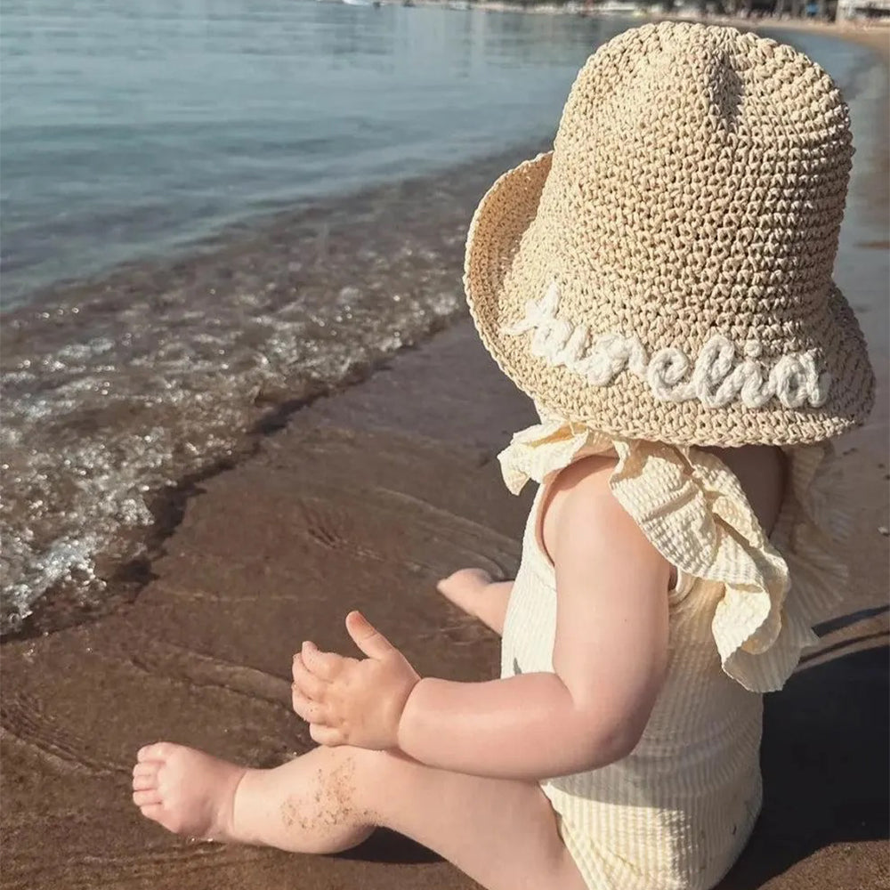Personalized Hand Embroidered Straw Floppy Sun Hat | trehrechie.com