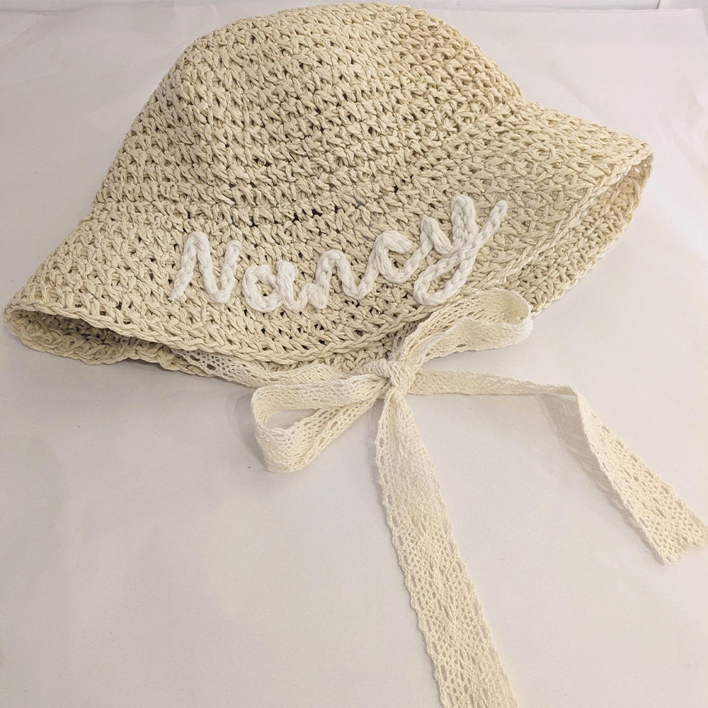 Personalized Hand Embroidered Straw Floppy Sun Hat | trehrechie.com