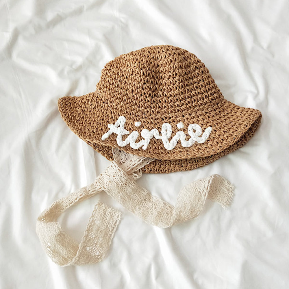 Personalized Hand Embroidered Straw Floppy Sun Hat | trehrechie.com