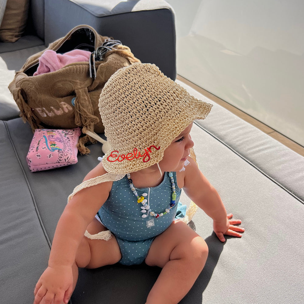 Personalized Hand Embroidered Straw Floppy Sun Hat | trehrechie.com