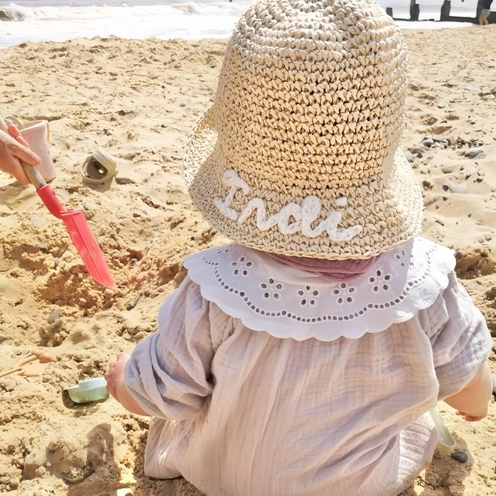 Personalized Hand Embroidered Straw Floppy Sun Hat | trehrechie.com