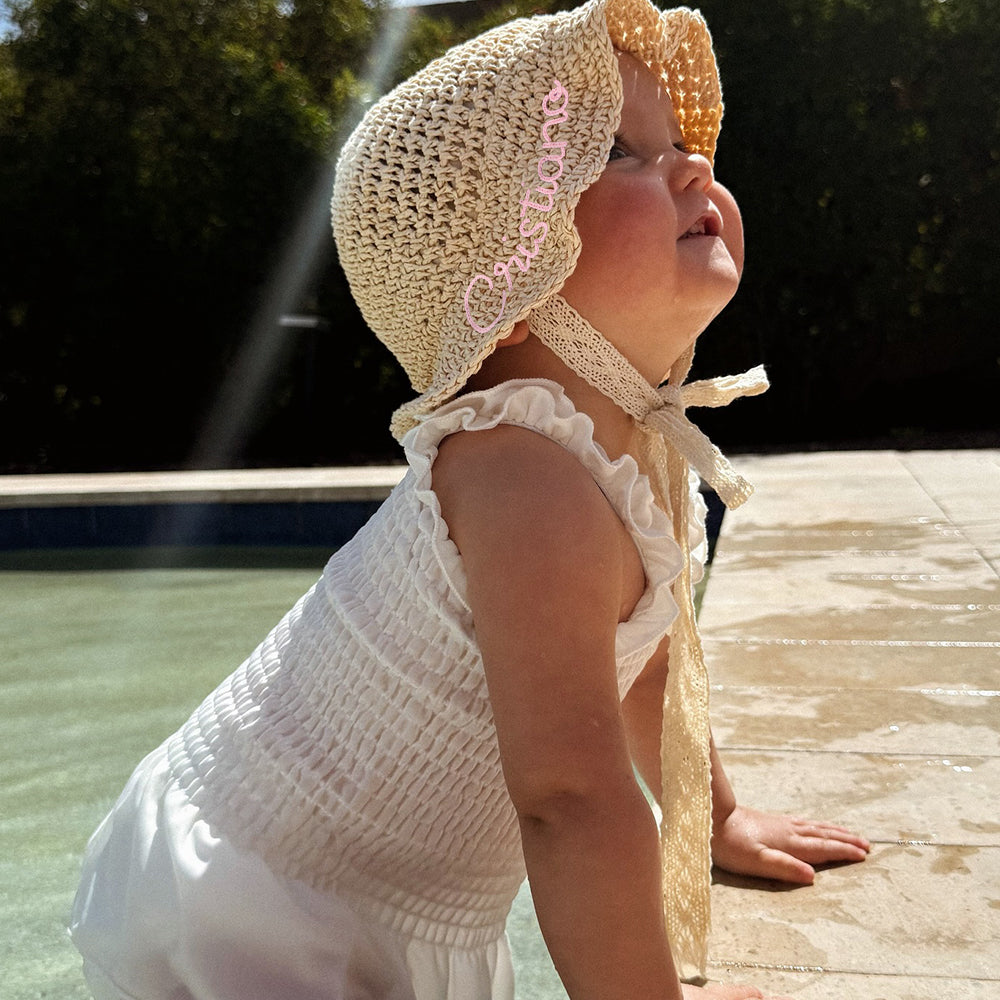 Personalized Hand Embroidered Straw Floppy Sun Hat | trehrechie.com
