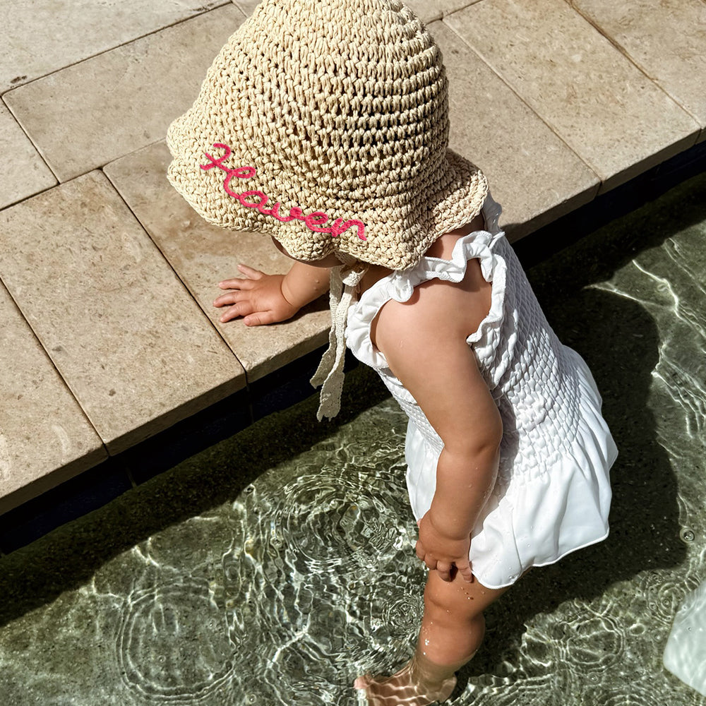 Personalized Hand Embroidered Straw Floppy Sun Hat | trehrechie.com